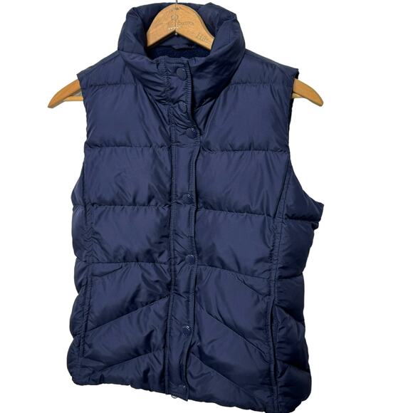 VIntage J Crew Women's Down Fill Puffer Vest Navy Blue Pockets Size Medium Y2K - Picture 2 of 6